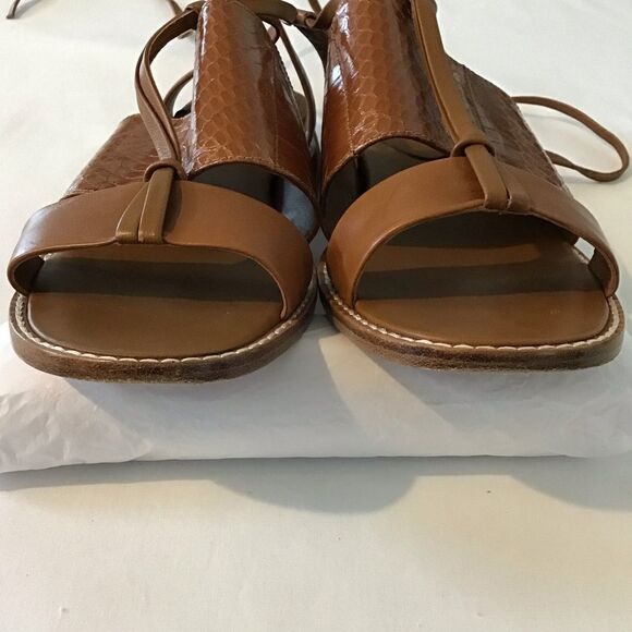 Vince Brown Forster Leather Watersnake Ankle-Wrap Sandals - Picture 5 of 9